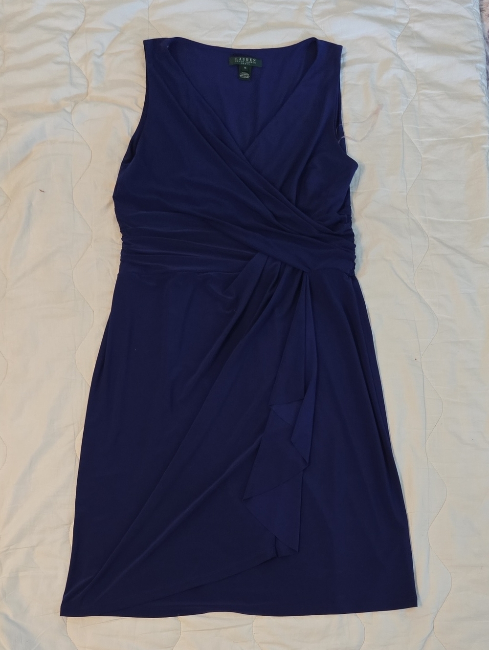 Ralph Lauren Wrap Front Sleeveless Midi Dress Deep Purple Size 14